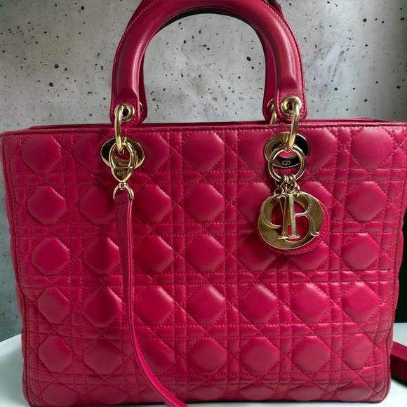 Large Lady Dior Pink Lambskin Handbag - Picture 1 of 11